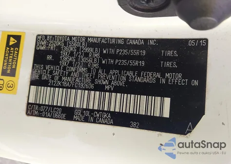 2015 Lexus Rx from USA, damaged, VIN 2T2ZK1BA7FC192606